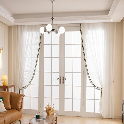 Miniatura 2 de Cortinas traslúcidas blancas de 84 pulgadas de largo, cortinas plisadas para ventana con filtro de luz con ganchos, cortinas plisadas para