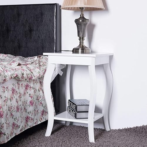 Miniatura 6 de Giantex Mesa auxiliar de 16 pulgadas con almacenamiento y estante patas curvas, muebles para el hogar para sala de estar, sofá, mesa auxiliar,