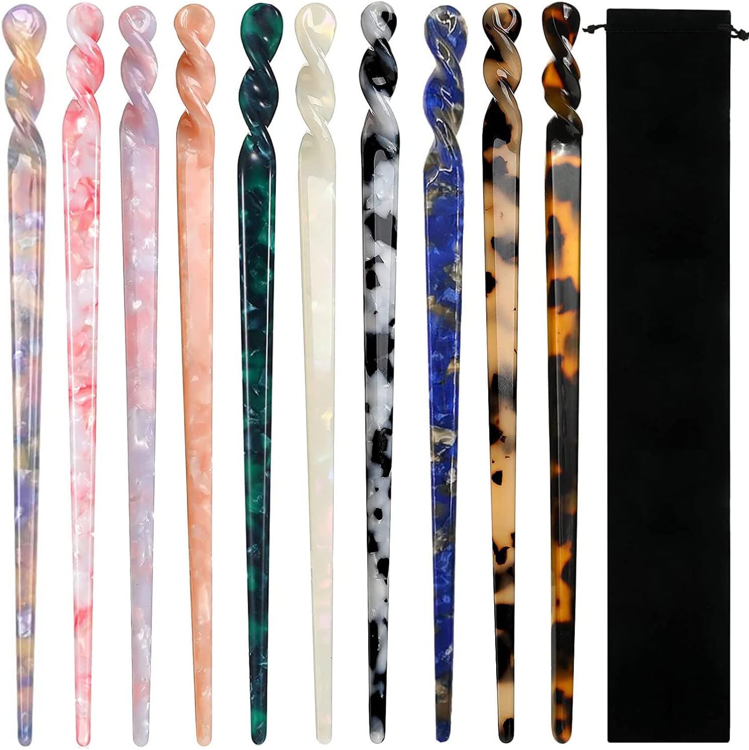 10 Pieces Acetate Hair Sticks Leopard Print Hair Pins, Tortoise Shell Hairpin Vintage Hair Chopsticks Retro Hairpins Disk, Hair Accessories for Women Girls (Classic)