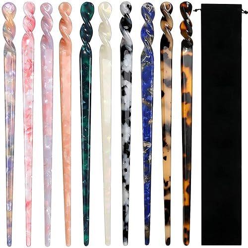 10 Piezas Palillos de Cabello de Acetato con Estampado de Leopardo Horquillas para el Cabello, Horquilla de Concha de Tortuga Palillos Vintage para