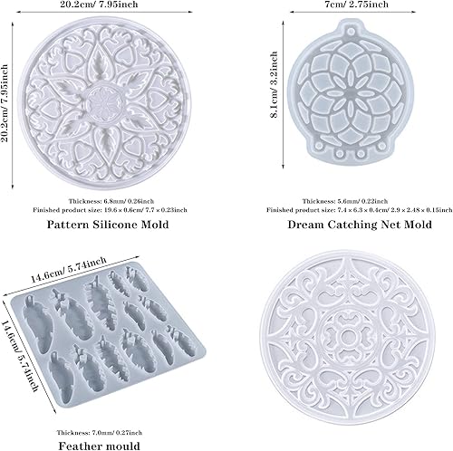 Miniatura 9 de Woohome Moldes de silicona para atrapasueños para resina epoxi moldes de resina para atrapasueños kit de llavero colgante de plumas para colgar en