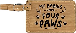 Enthoozies My Babies Have Four Paws Dog Puppy Tan Laser Engraved Luggage Tag - 2.75 Inches x 4.5 Inches v2