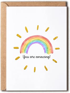 EdgarGifts You Are Amazing Card. Thank You Rainbow Card - Congrats Happy Card - Motivational Happy Card - Rainbow Gift - Friendship Card