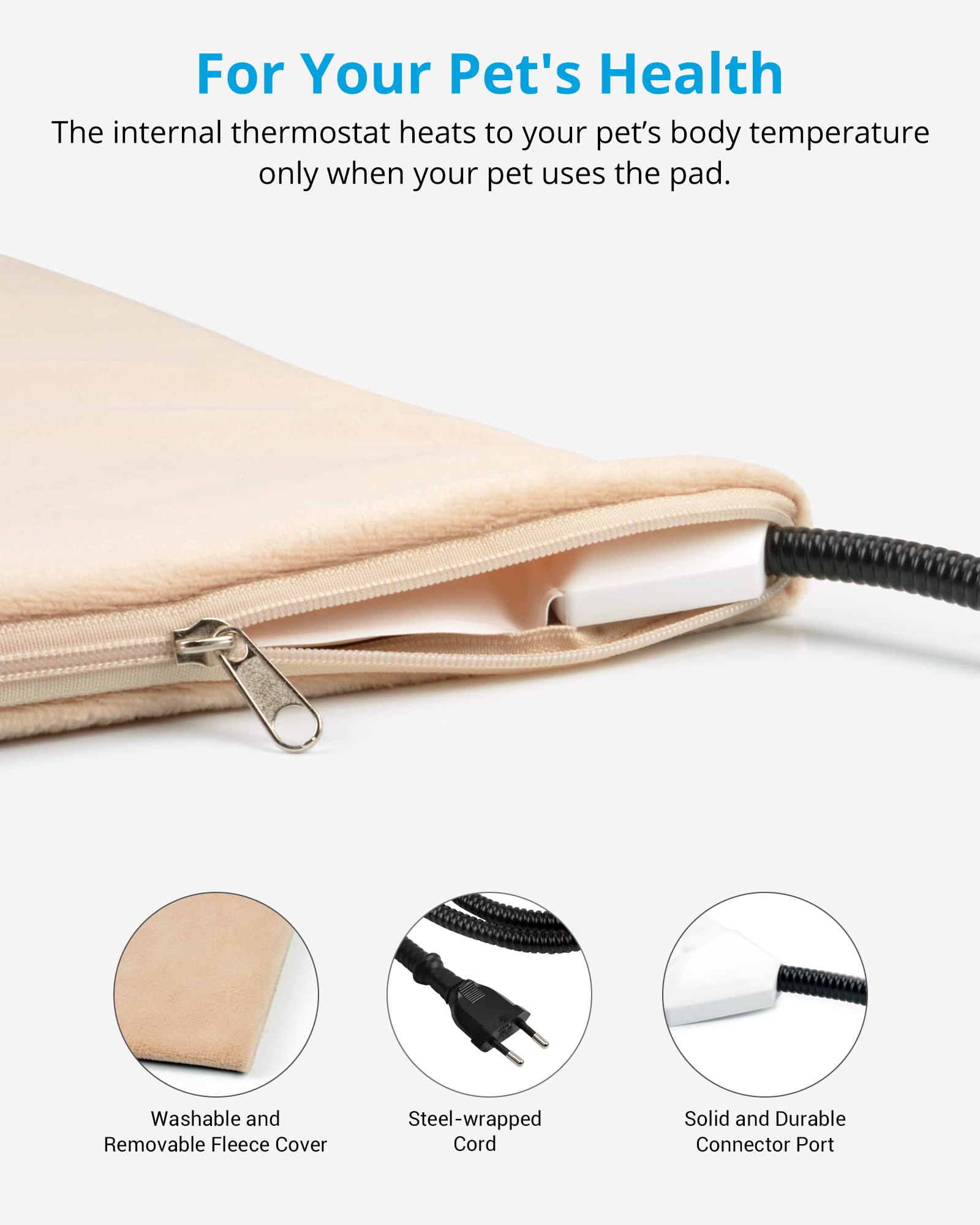 NICREW Tappetino Riscaldante per Gatti e Cani con Timer e Temperatura Regolabile, Tappeto Riscaldante Gatti Khaki, 40x45cm