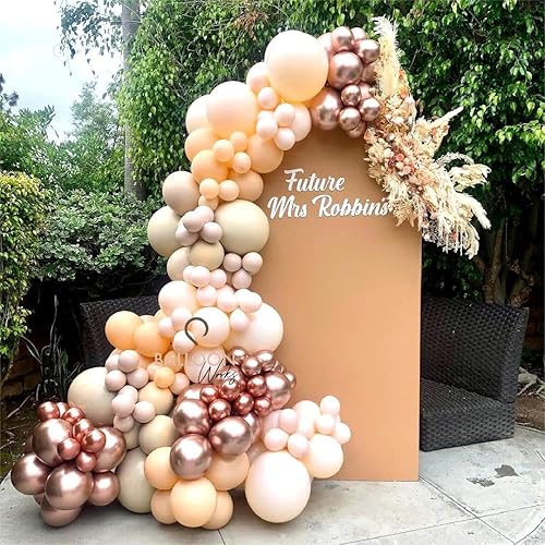 Miniatura 3 de Kit de guirnalda de globos color nude de doble relleno, 109 piezas de arco de globos beige nude con globos metálicos de oro rosa, kit de arco de