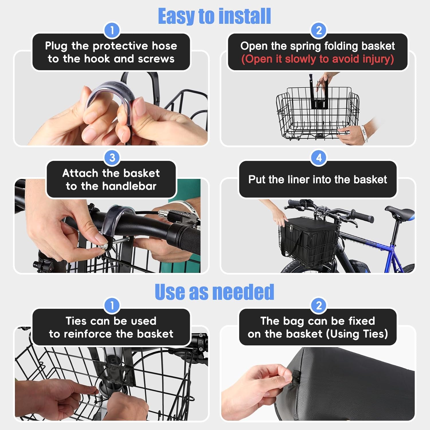 Bike Basket Front, Folding Bicycle Basket with Removable Waterproof Liner Bag,Quick Release Design,Rear Hanging Cargo Rack,Bike Accessories Frame Basket for Adult Women Men Carrying Dogs,Pet,Grocery