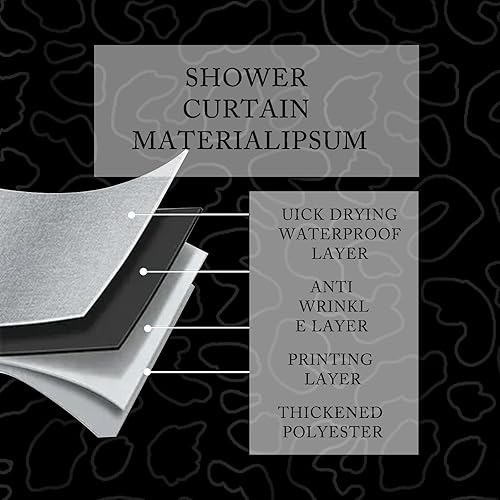 Miniatura 5 de Cortina de ducha de leopardo guepardo (72" x 72"), juego de tela de poliéster con estampado negro para baño con 12 ganchos