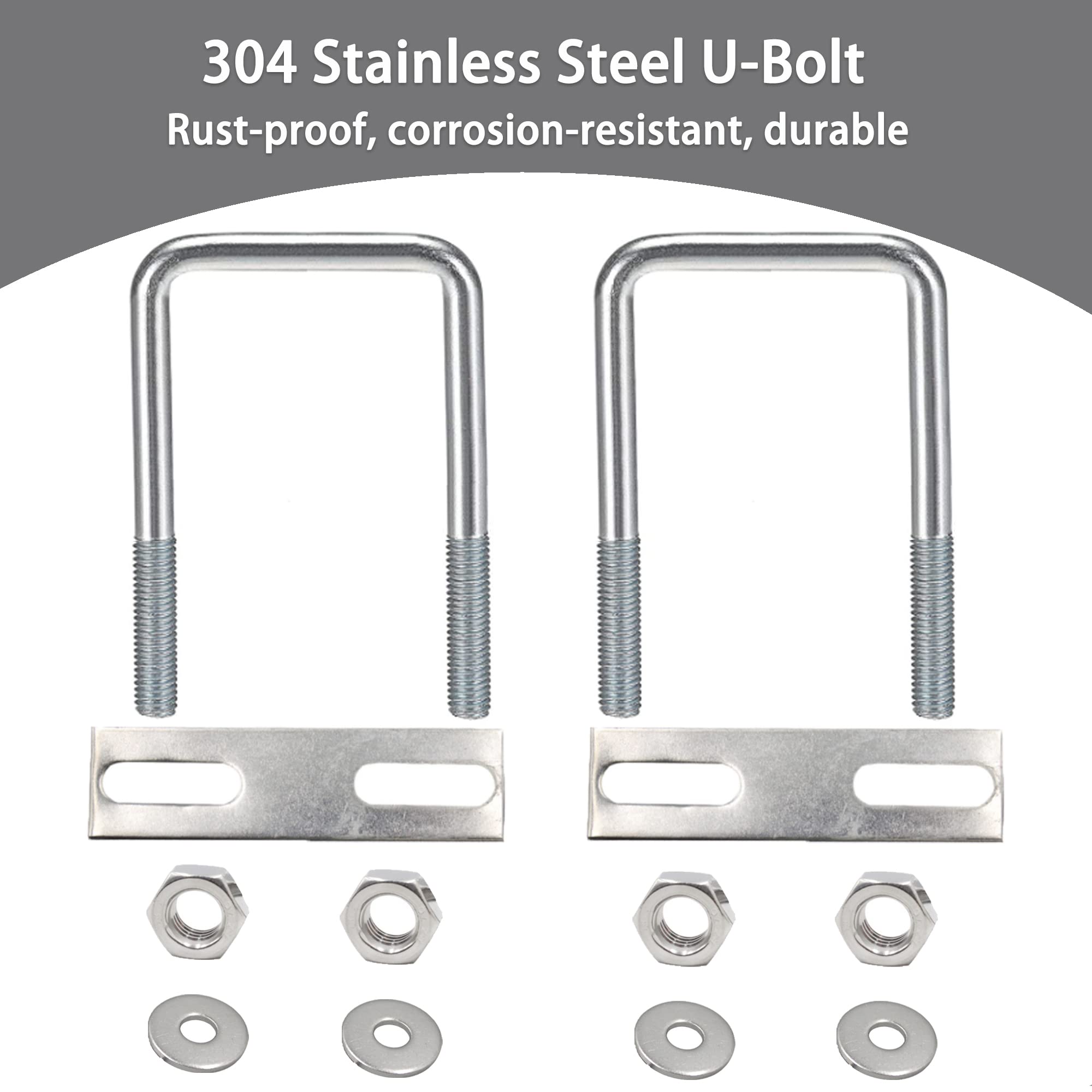 duoyif U Bolzen M8 95x120mm U Schrauben M8 Bügelschraube Quadratische Edelstahl Mit Mutter Rahmenplatte Unterlegscheibe U Bügel Für Rohr Befestigung Auto Schiffen Abschleppen 2Stück (95 x 120 mm)