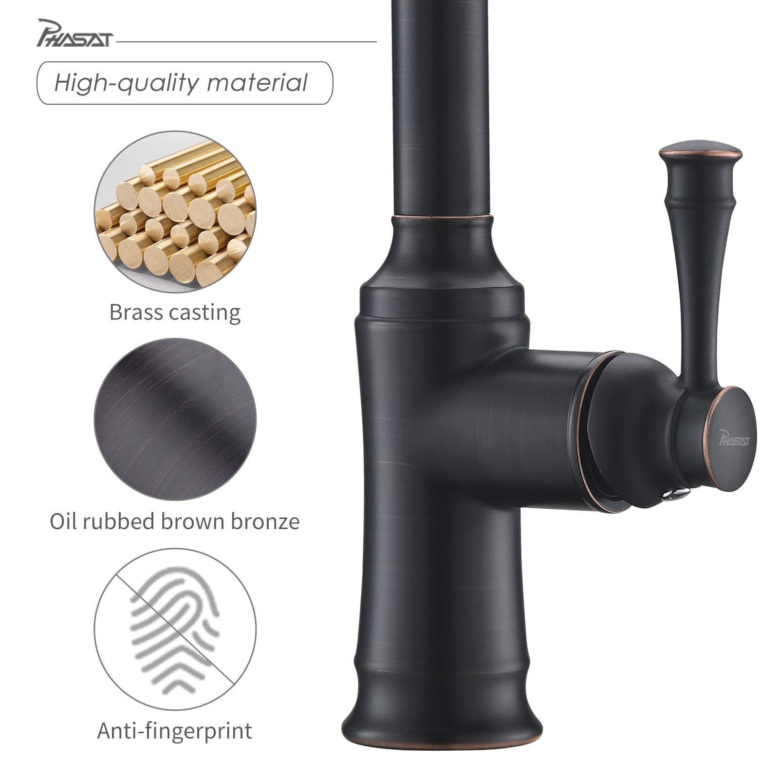 PHASAT Robinet Mitigeur de cuisine extensible avec douchette extensible à 360° 2 fonctions Robinet de cuisine ORB KZ06