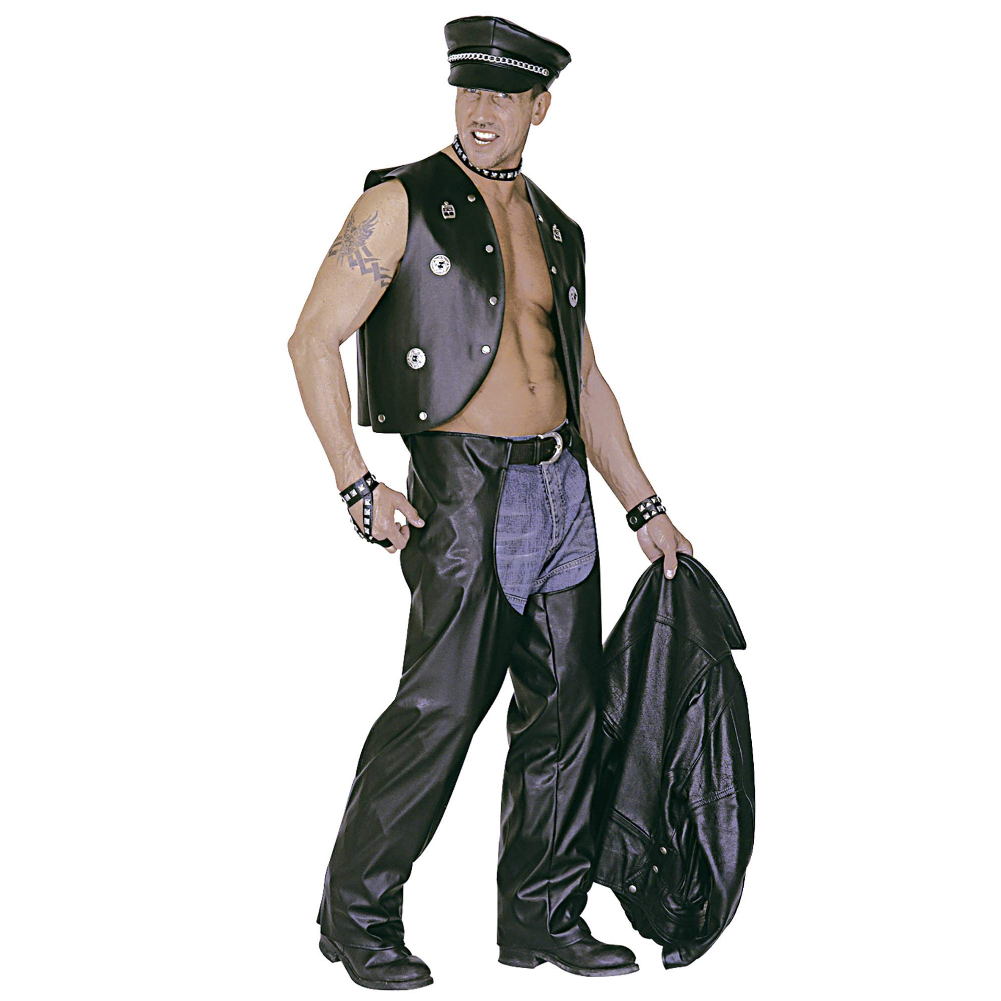 WIDMANN MILANO PARTY FASHION XL Biker Chaps Black LEATHERLOOK