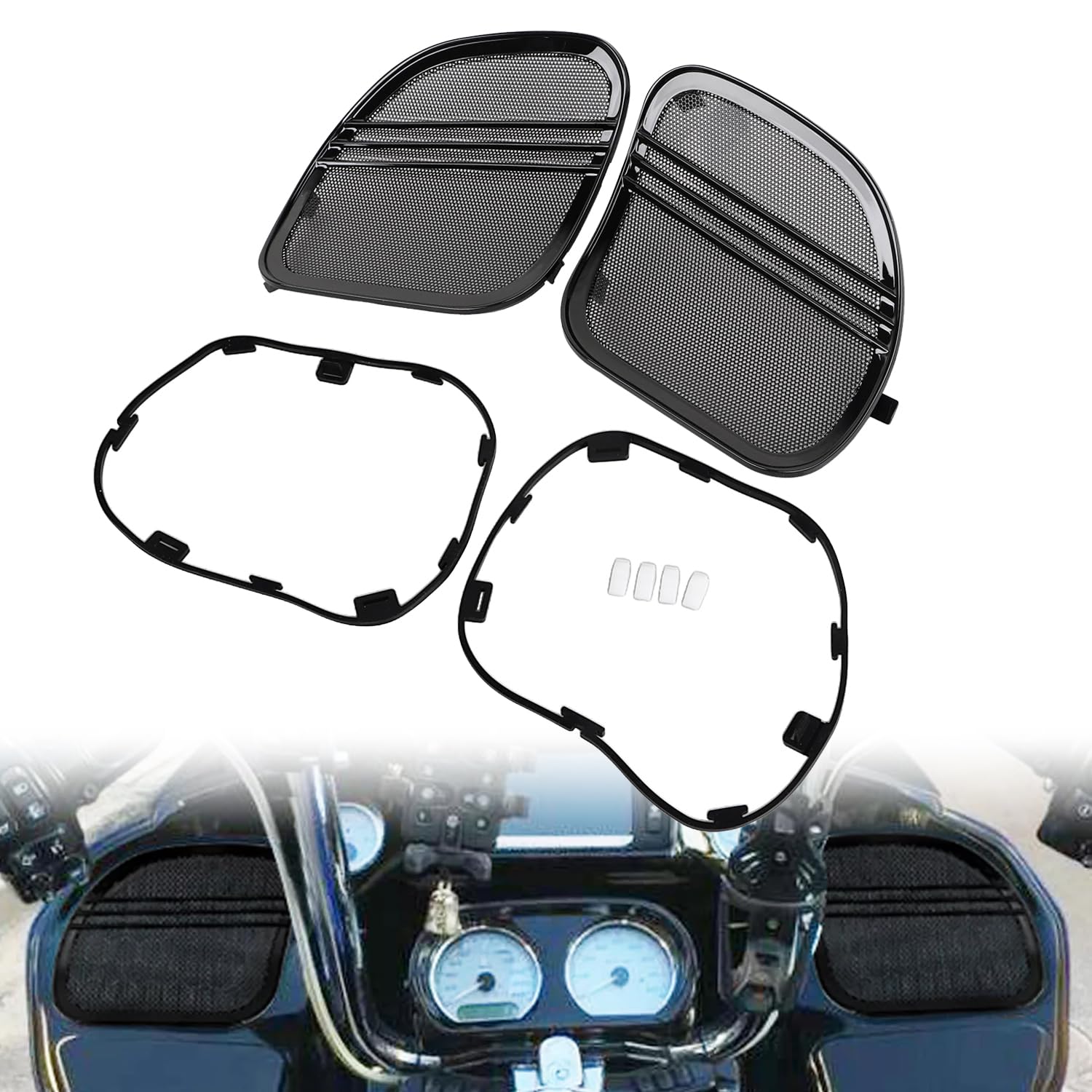Nero lucido Tri-Line Griglie Altoparlanti Copertura Trim Per Harley Touring Road Glide 2015-2023