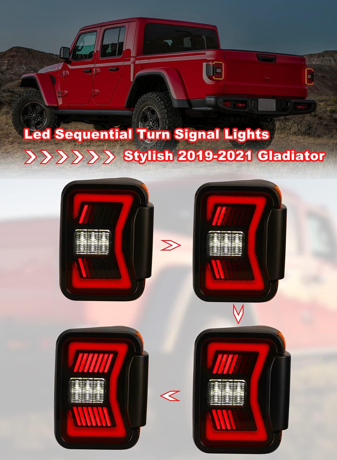 Nixon Offroad LED Sequential Tail Lights for 2019 2020 2021 2022 2023 2024 2025 JEEP Gladiator JT, Gladiator Taillights Assembly Replacement 1Pair with DRL/Brake/Reverse Lights(Smoke)