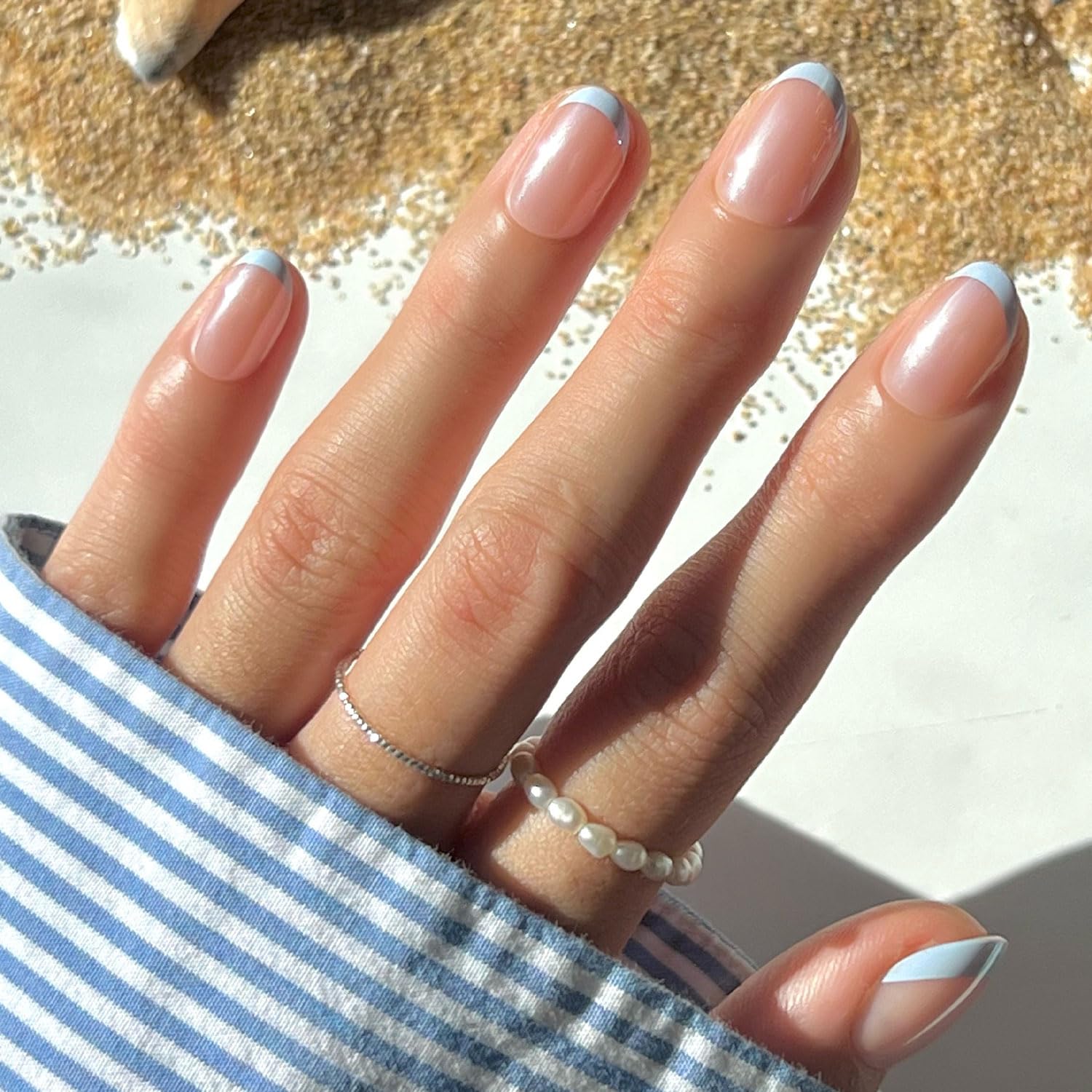 Photo 1 of Glamnetic Press On Nails - Into Blue | Glazed Short Oval Fake Nails with Periwinkle French Tips, Salon Quality Summer Nails | 15 Sizes - 30 Nail Kit with Glue