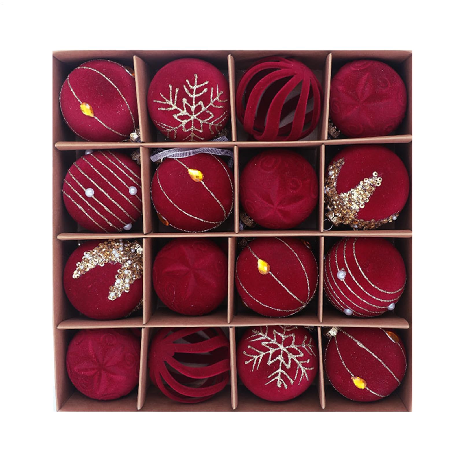 Boules de Noël 16 pièces à suspendre avec effet flocké anti-reflet