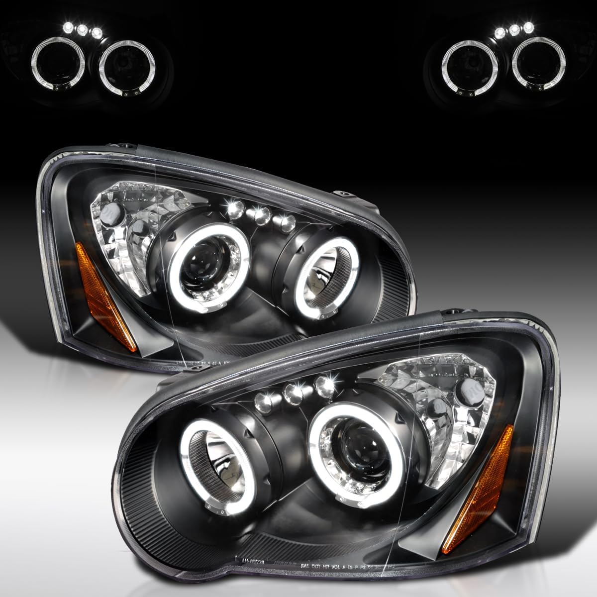 Autozensation Compatible with 2004-2005 Subaru Impreza RS/WRX/Outback/STI, Left + Right Pair Headlamps Assembly, Black Halo Projector Headlights