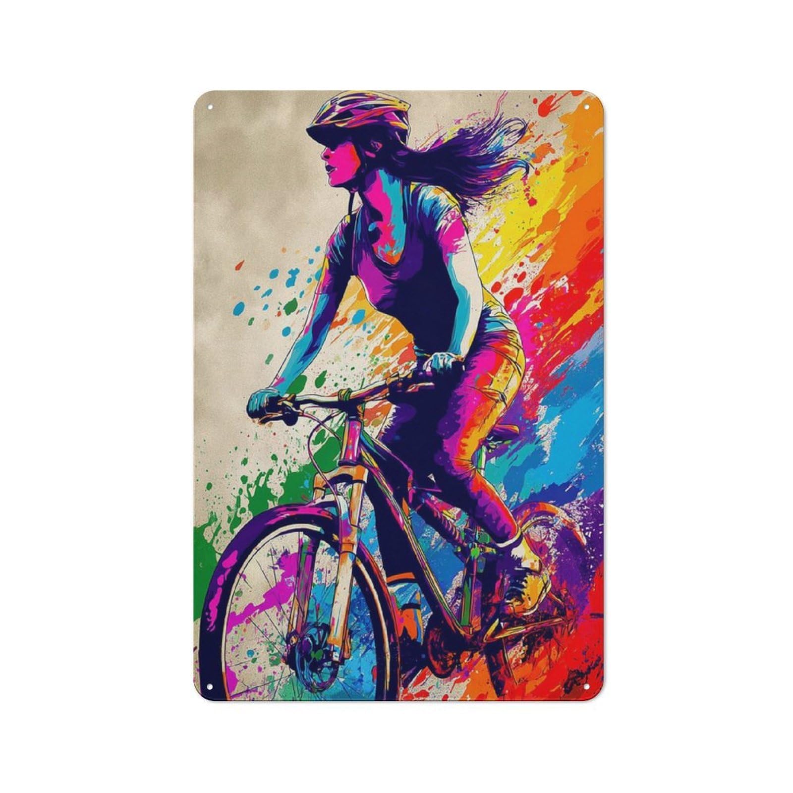 Junmoney Colorful Cyclist In Motion Tin Sign 30X20cm With For Workshop Wall, Vintage Decor, Gift For Workshop Decor Fans During The Christmas Season