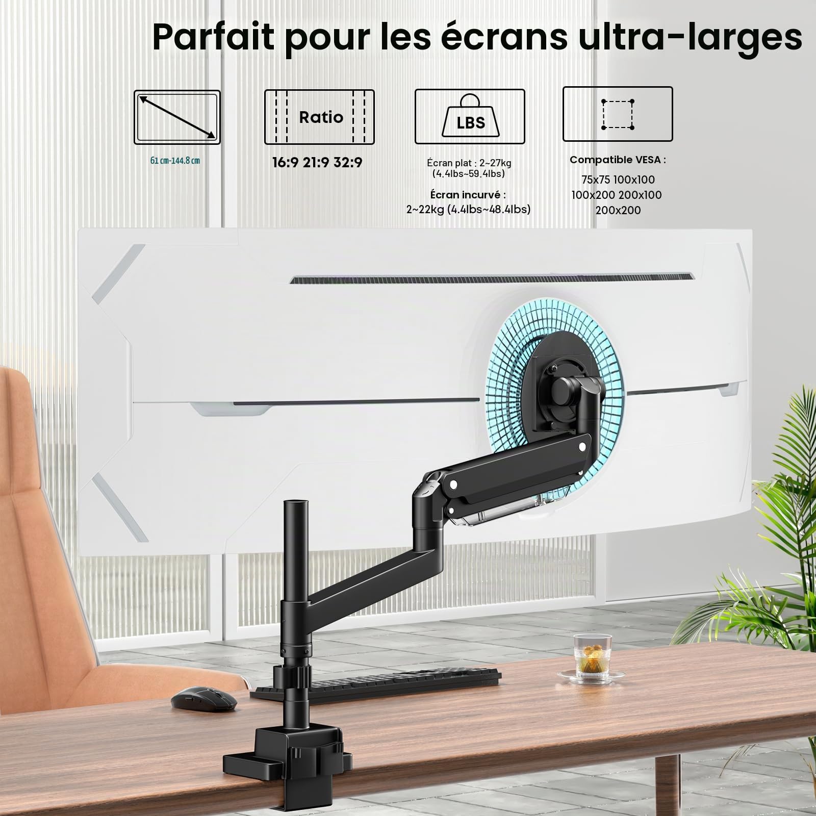 Support Ecran PC pour 24-57 Pouces écran Plat et Incurvé,Max.27 kg
