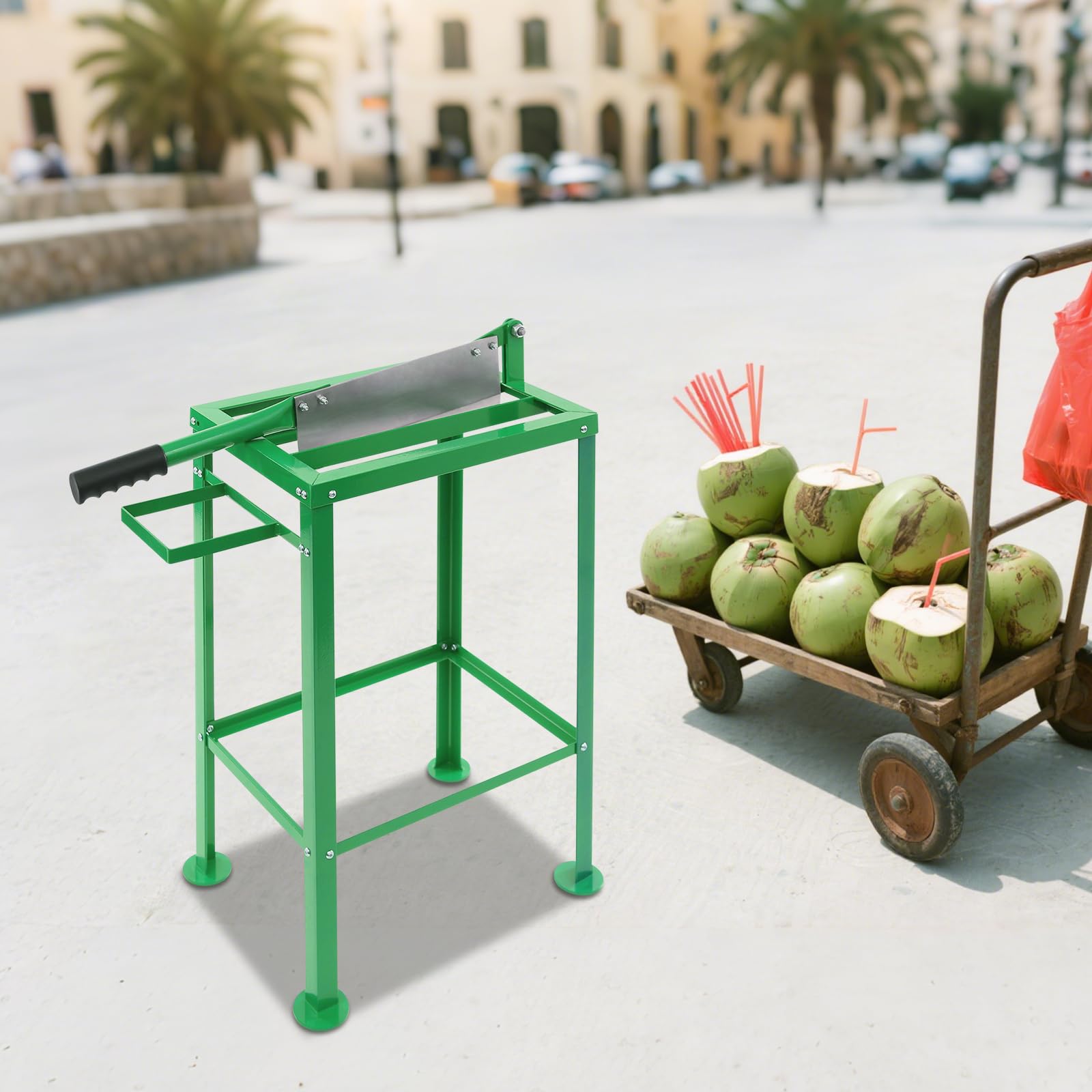 Manual Coconut Cutter Floor Standing Coconut Cutting Tool with 4 Support Feet Heavy Duty Coconut Cutter Machine for Commercial Restaurants Shops Supermarkets (Green)