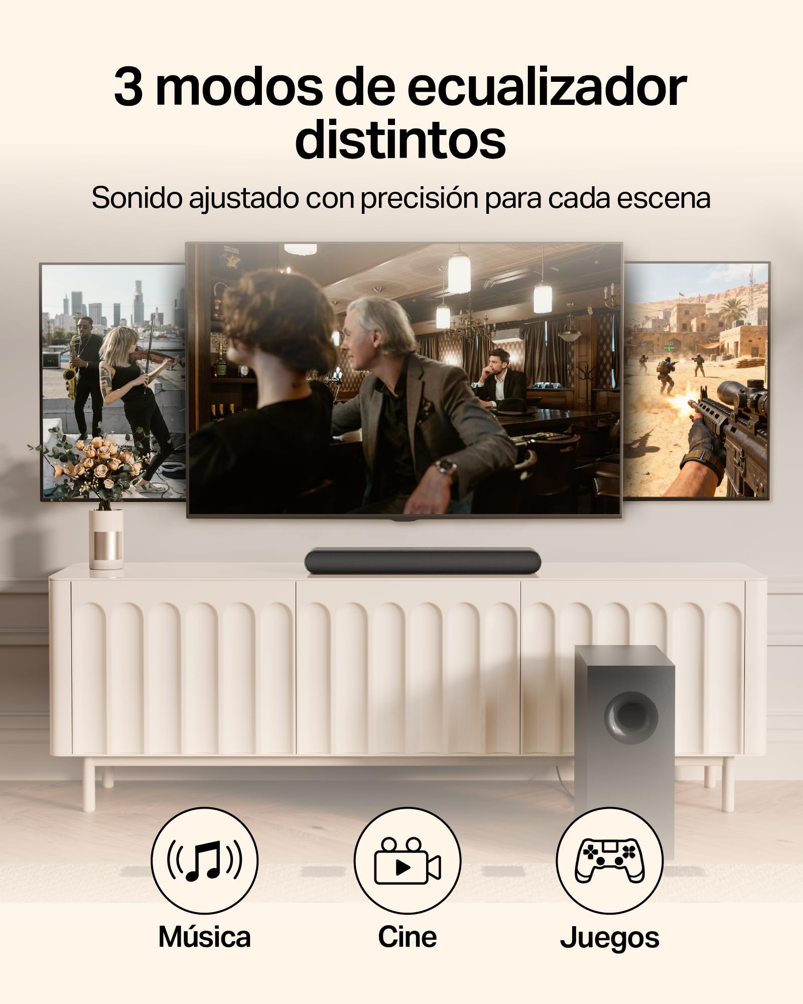 OXS S21 Barra de Sonido, 2.1 con subwoofer, Sonido Preciso con Graves Profundos, 180 W, 3 Modos de Ecualización, Ideal para Películas, Música y Juegos, Diseño Ultra Compacto, Fácil instalación