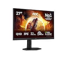 AOC Gaming Monitor Q27G4XD 27 pollici, 2560×1440, WQHD, 180Hz, Fast IPS Panel, 0.5ms MPRT, Height Adjustment, (HDMI2x 2.0 DP 1x 1.4) Adaptive Sync, HDR400, G-Sync Compatible, Nero
