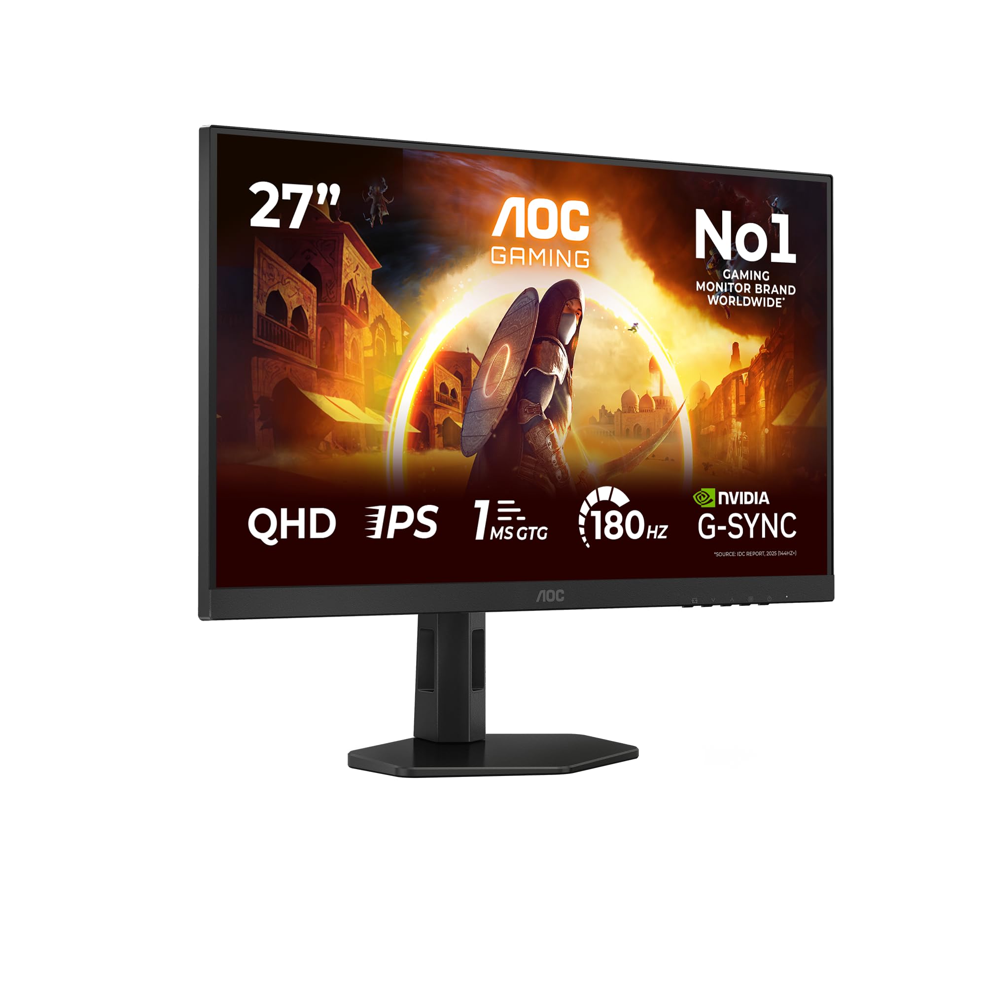 AOC Gaming Monitor Q27G4XD 27 pollici, 2560x1440, WQHD, 180Hz, Fast IPS Panel, 0.5ms MPRT, Height Adjustment, (HDMI2x 2.0 DP 1x 1.4) Adaptive Sync, HDR400, G-Sync Compatible, Nero