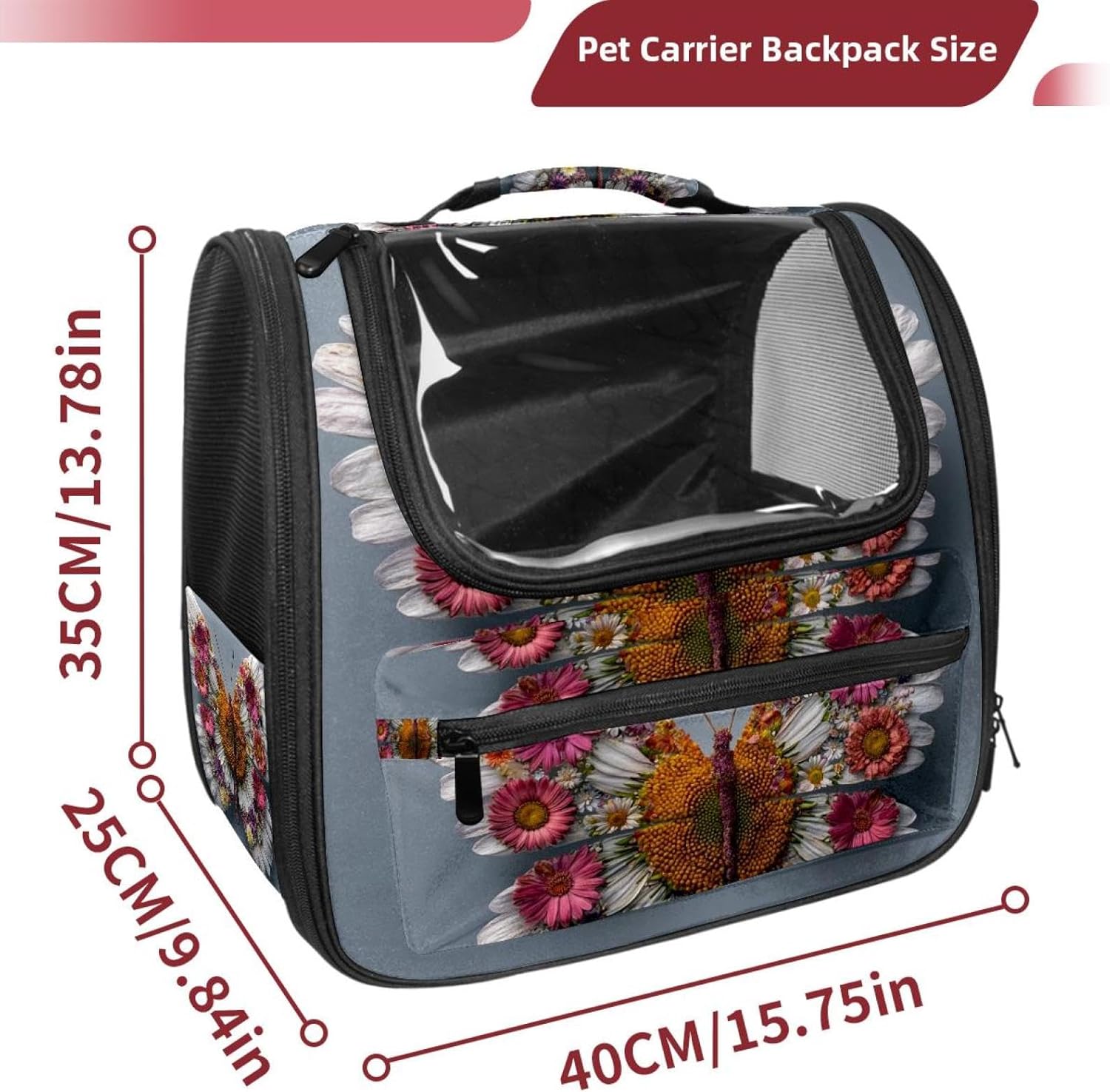 Portable Travel pet Backpack Carrier Hamster Bag Small Dog cat Carrier Breathable Hang Bag, Daisy Butterfly (2)