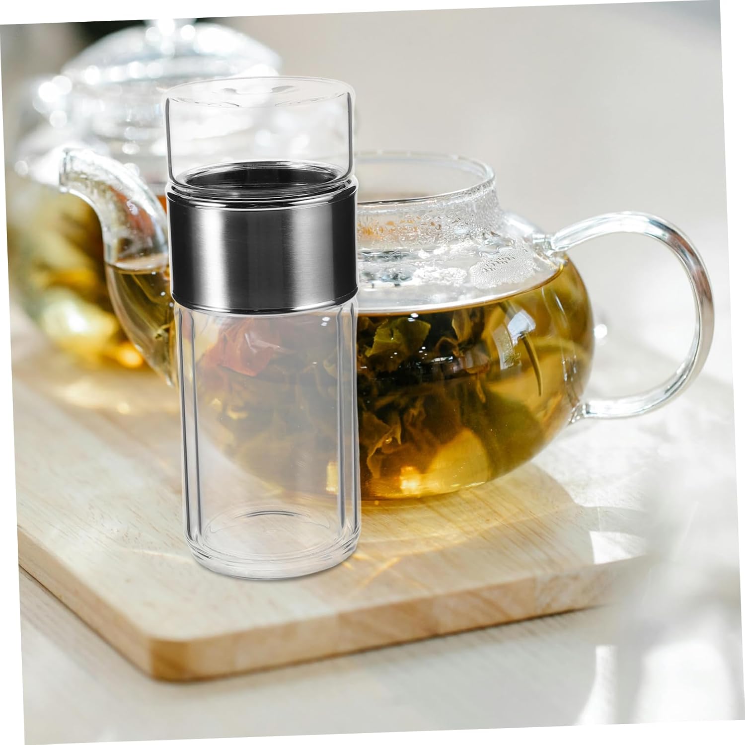 Luxshiny Glass Tea Infuser Bottle Double Layer Tea Separation Cup with Built Infuser Heat Design for Convenient Brewing and Home Use