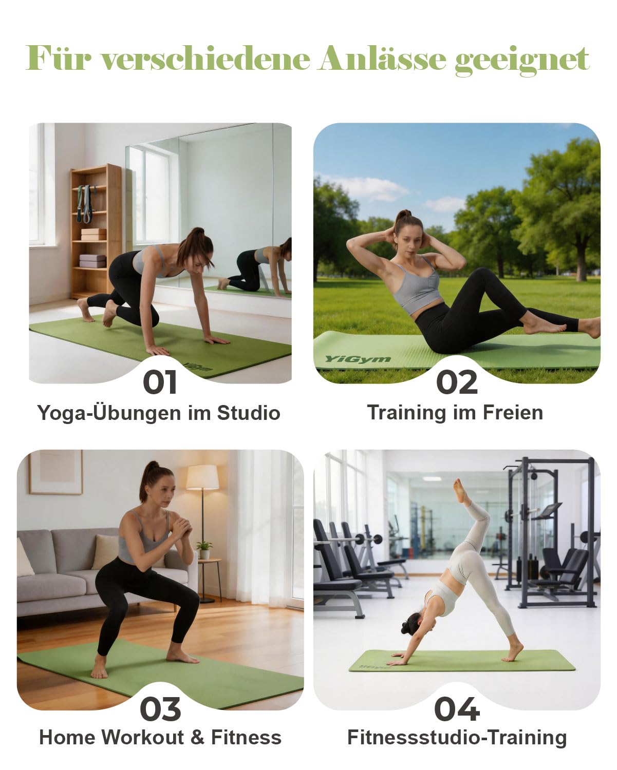 Yogamatte Rutschfest 195×90cm TPE Gymnastikmatte 10mm Dicke | Fitnessmatte XL, mit Tragegurt + Tasche, für Pilates Yoga Workout
