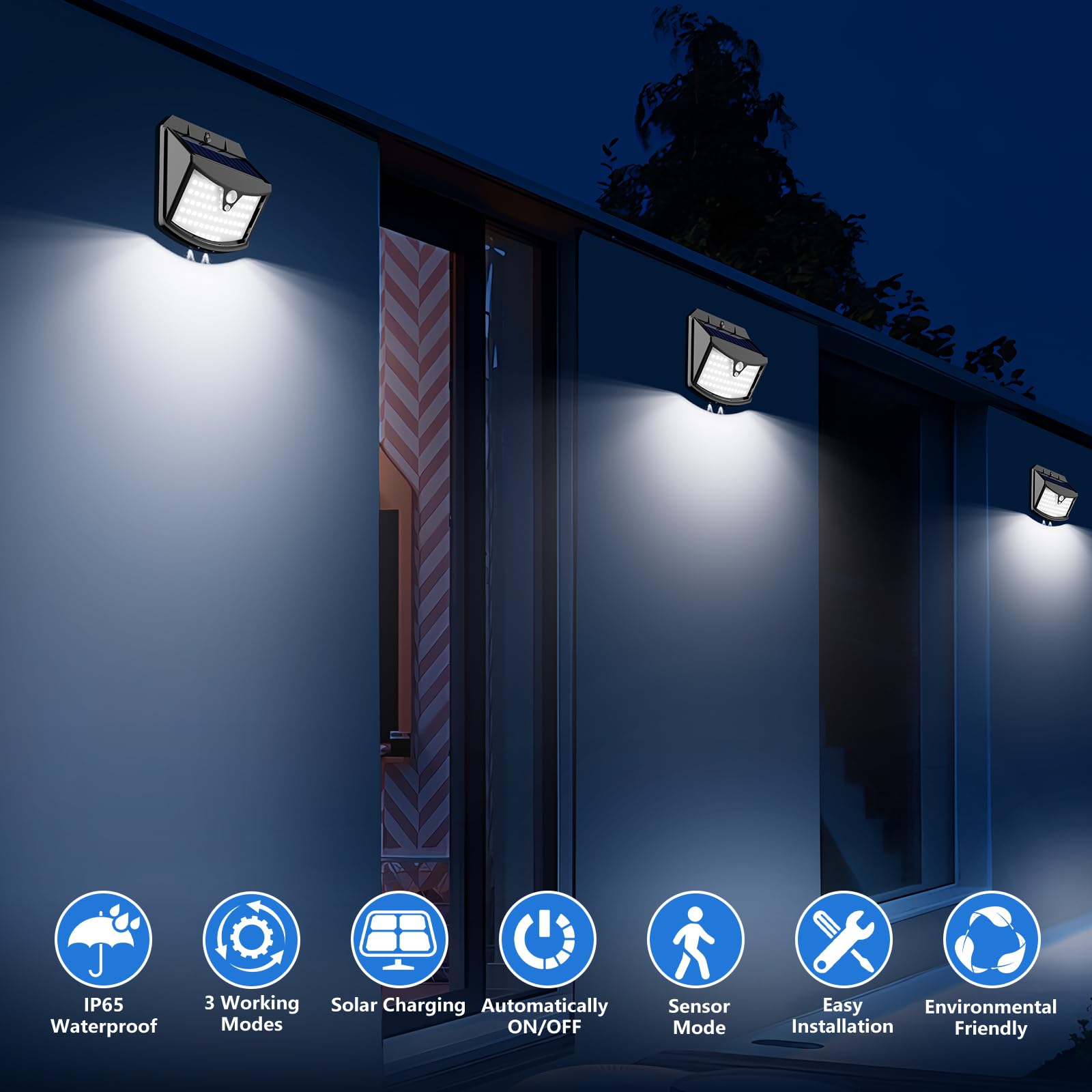 Luce Solare Led Esterno, 3 Modos IP65 Impermeabile Faretto LED da Esterno con Sensore di Movimento, Lampada Solare da Esterno per Giardino, Parete, Garage (6 Pezzi Bianco Freddo)