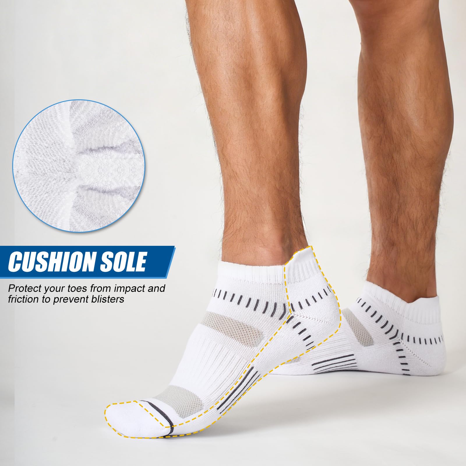 Niofind Męskie Skarpety Sportowe Do Kostek 6 Par, Amortyzujące Unisex, Bawełniane Oddychające Szybkoschnące, Do Biegania Dojazdów Pieszych Wędrówek, Klasyczne Czarne/Białe/Szare