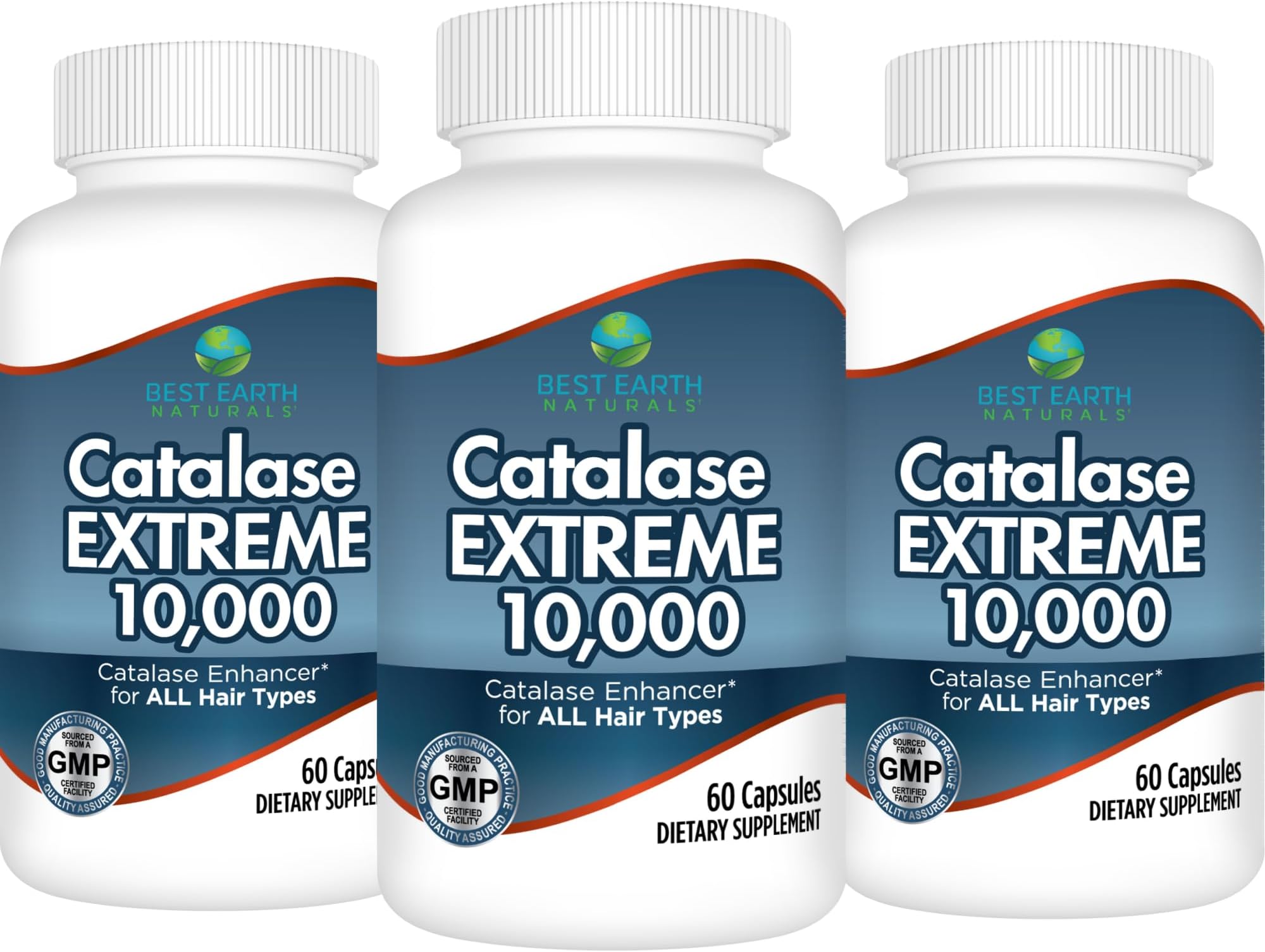 Best Earth Naturals Catalase Extreme Supplement 10,000 with Saw Palmetto, Biotin, Fo-Ti, PABA - Hair Supplements for Strong Hair - 180 Capsules - Pack of 3 (90-Day Supply)