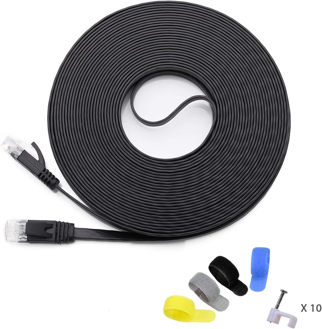 Cat 6 Ethernet Cable (at a Cat5e Price but Higher Bandwidth) Flat Internet Network Cable - Cat6 Ethernet Patch Cable Short - Black Computer LAN Cable + Free Cable Clips and Straps (50ft) : Electronics