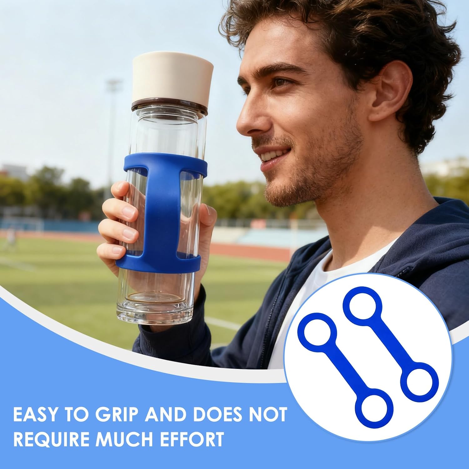 2 Pack Water Bottle Accessories Carrier Grip, Non-Slip Silicone Handle Strap Makes Any Bottle Handheld, Soft Band Holder for Gym During Workouts (Blue 2pcs) - Image 2