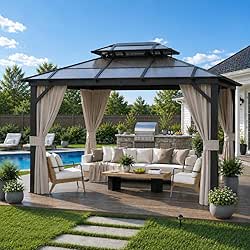 YOLENY 10'x13' Hardtop Gazebo, Outdoor Polycarbonate Double Roof Canopy, Aluminum