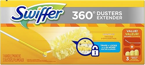 Swiffer Kit de iniciación de 2 piezas de limpiador de mango extensor de plumeros de 360 grados (paquete de 4)
