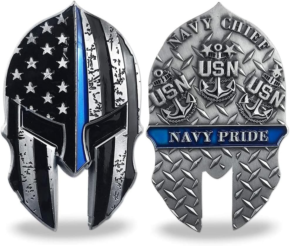 USN Navy Military Challenge Coin Thin Blue Line Lives Veteran Gift Thumbnail