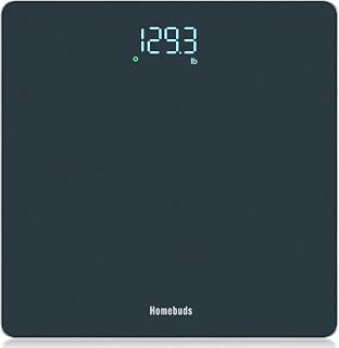 Homebuds HB905 Digital Bathroom Scale - 400lb Capacity, 0.1lb High Precision, Clear LED Display, Blue Tempered Glass Step-On