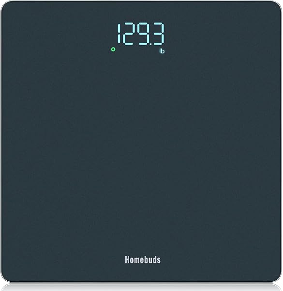 Close-up of the HOMEBUDS Digital Weight Scale's blue platform and clear LED display.