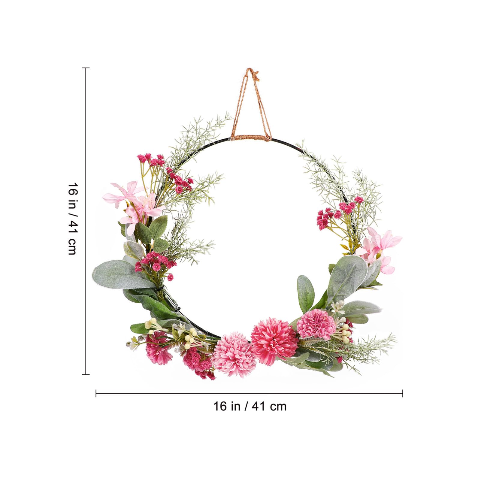 ABOOFAN Metall Türkranz Osterkranz Frühlingskranz Künstliche Blumen Metallring Eukalyptus Kranz Girlande Nelken Blumenkranz Floral Wandkranz Ostern Frühling Haustür Deko