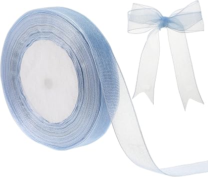 Dusty Blue Sheer Organza Ribbon 50 Yards 0.7 Inch Chiffon Ribbons for Gift Wrapping Flower Bouquet Crafts Ribbons Wedding Wreaths Invitations Christmas Halloween Decoration
