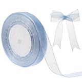 Dusty Blue Sheer Organza Ribbon 50 Yards 0.7 Inch Chiffon Ribbons for Gift Wrapping Flower Bouquet Crafts Ribbons Wedding Wreaths Invitations Christmas Halloween Decoration