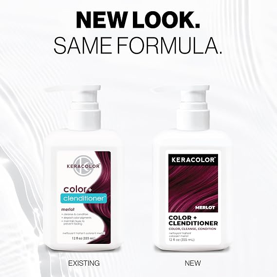 Keracolor Color + Clenditioner 3-in-1 Color-Depositing Conditioner, Gently Cleanses & Conditions, Semi-Permanent Merlot Hair Color, 12 Fl Oz