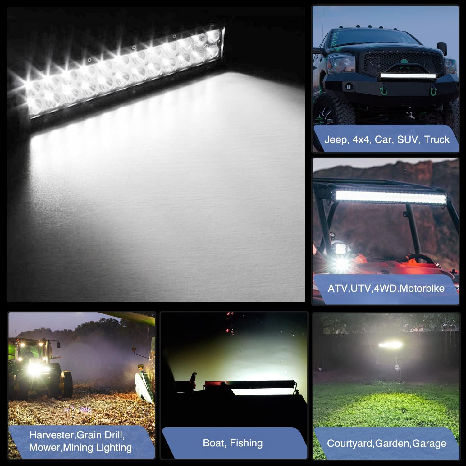 GOOACC 4Pcs 4Inch 60W Cube LED Fog Lights Led Light Pods, 20Inch 420W Spot Flood Combo Triple Row Off-Road led Driving Lights Waterproof for Trucks ATV, 2 Years Warranty