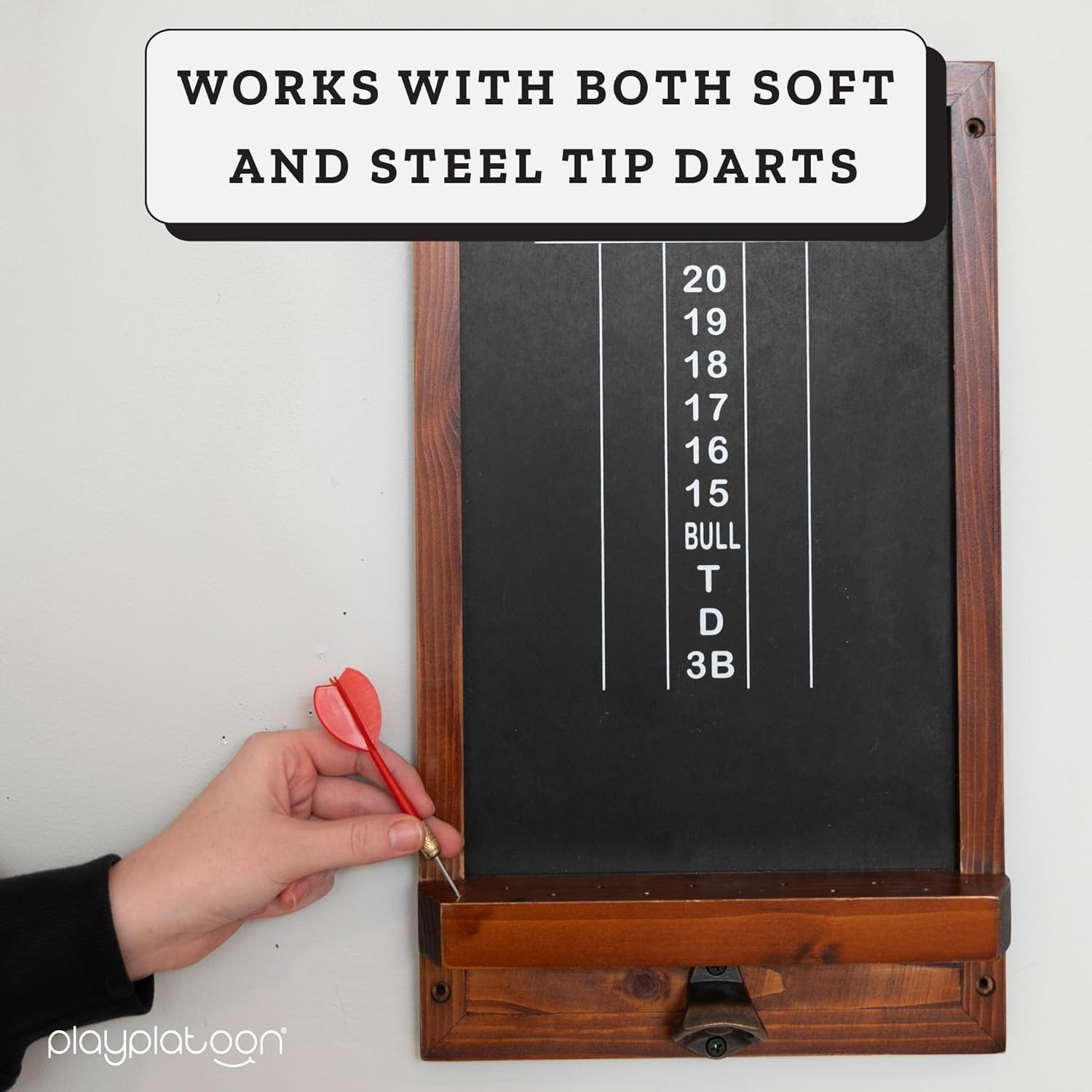 Play Platoon Dart Scoreboard & Darts Holder Wall Mount - Wood Score Board, Professional Darts Accessories, Dart Holder