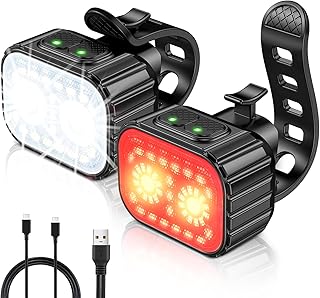 Lumiere Velo Avant et Arriere, 8 + 12 Modes d'Éclairage Lampe Vélo LED Étanche IPX6, USB Rechargeable Eclairage Velo pour Cyclysme VTT, VTC, Bicyclette, Longue Durée de Vie de la Batterie