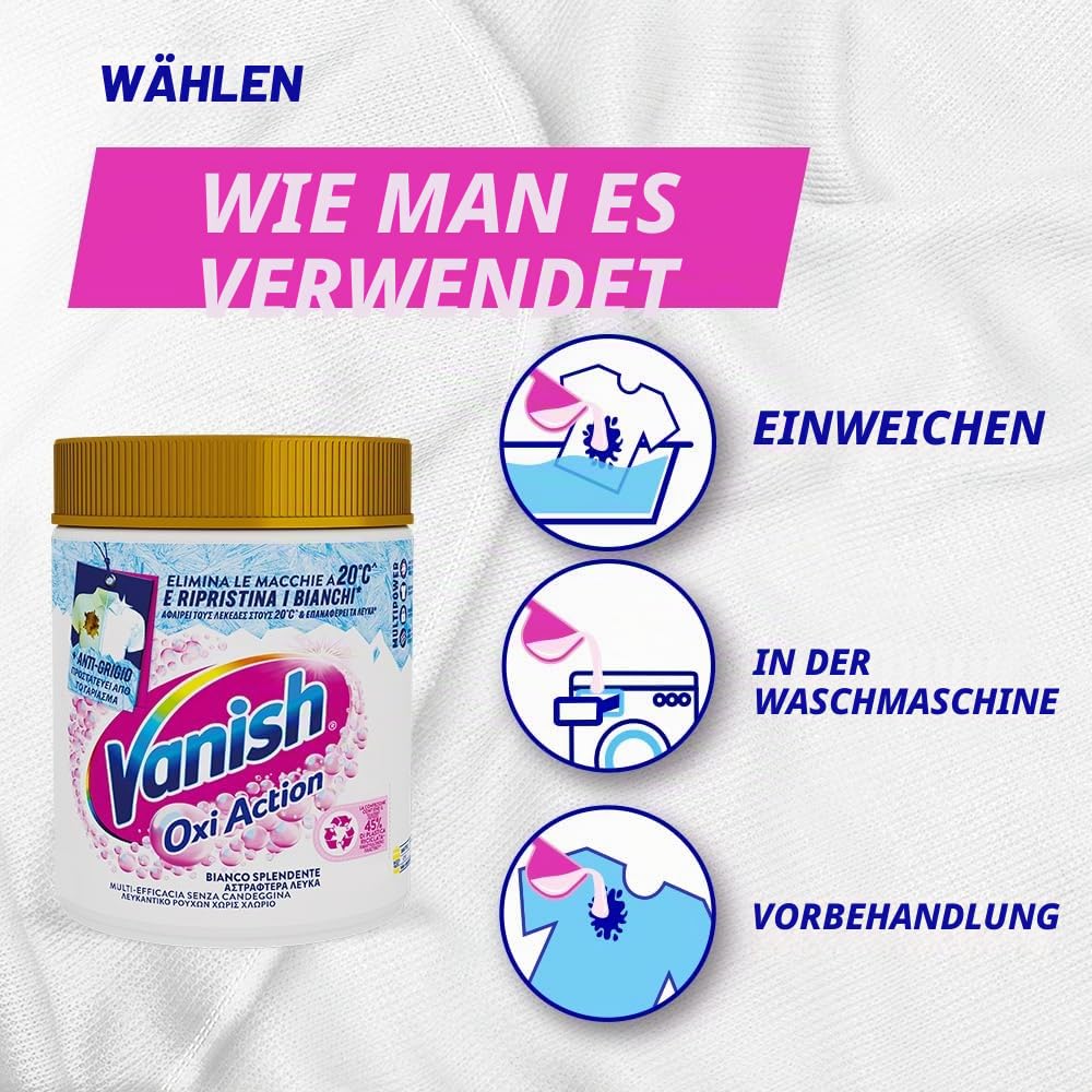 Vanish Oxi Action Multipower Weißes Glanzpulver, Fleckenentferner für Weißwäsche, 1 Packung mit 500 g für Wäsche… – Ansicht 3