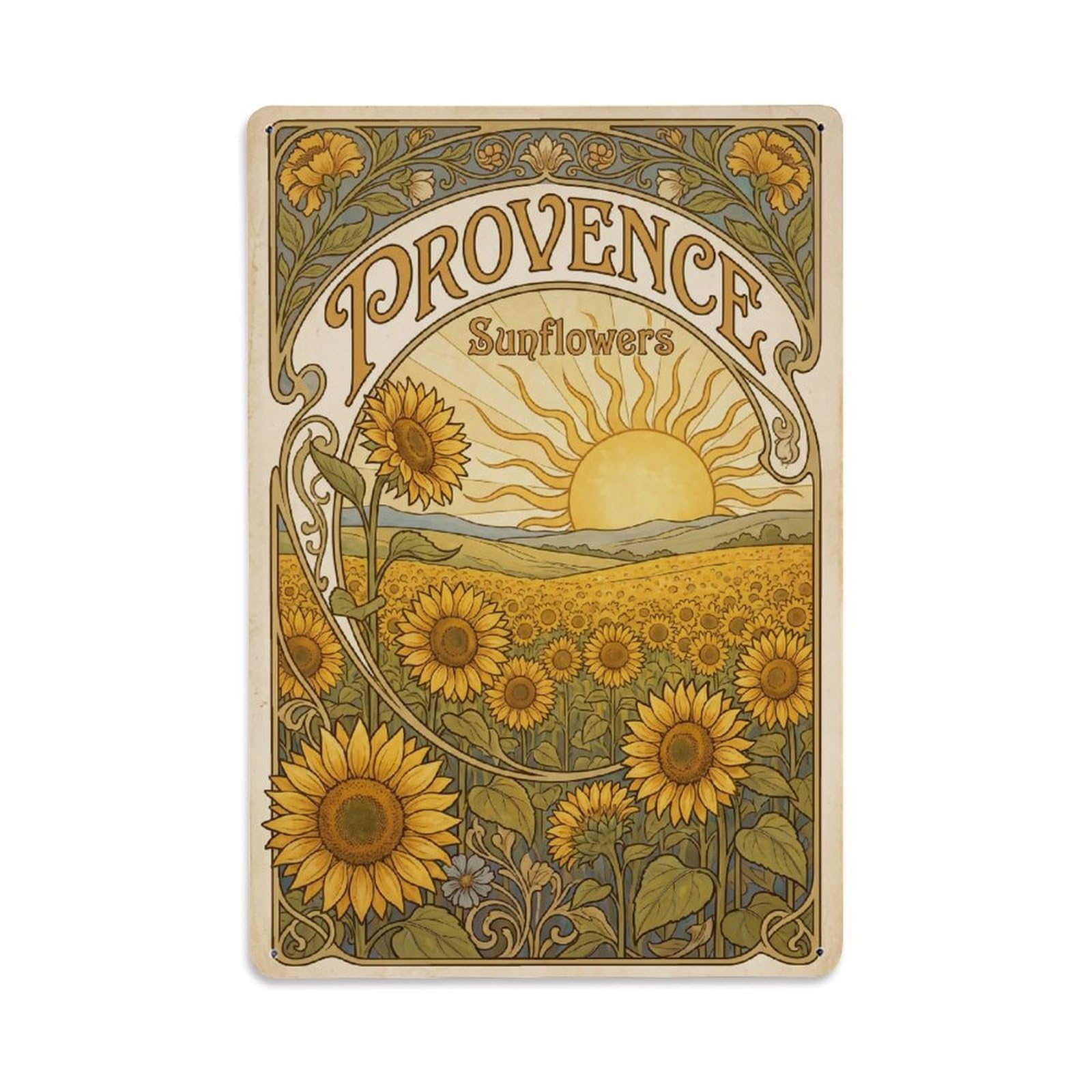 Gead 8X12inch Style Vintage Travel Provence Sunflower Fields Metal Tin Sign