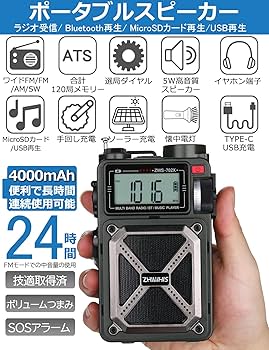 Amazon.co.jp: ZHIWHIS Bluetoothスピーカー 防災ラジオ FM/AM