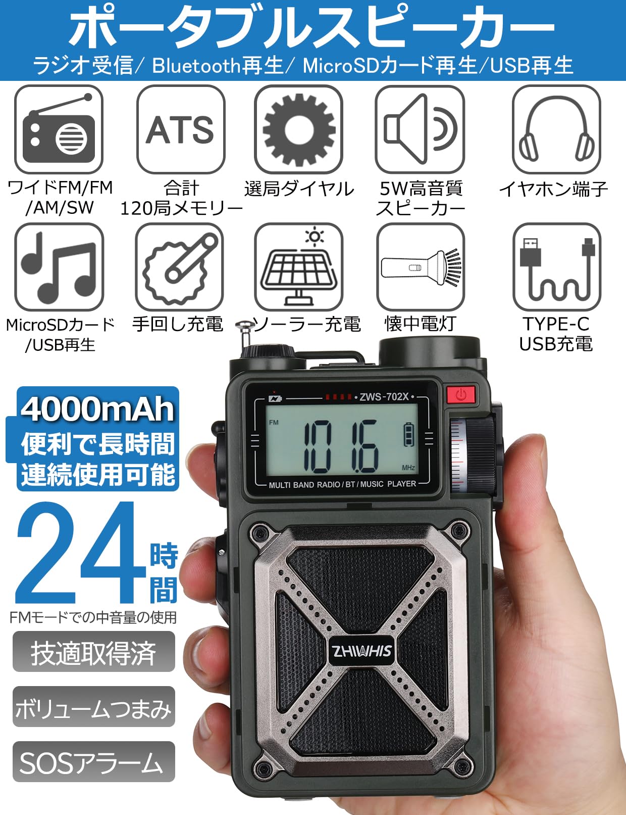ZHIWHIS Bluetoothスピーカー 防災ラジオ FM/AM/短波 楽天市場】【送料無料】ZHIWHIS Bluetoothスピーカー 防災ラジオ FM/AM