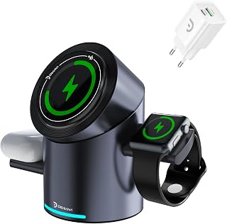 DRAVINA Qi2 Magnetic Wireless 3-in-1Charging Station Mag-Safe Charger with Auto Rotating Stand for iPhone, Apple Watch, Ai Price In India